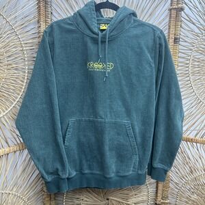 Krooked Skateboarding Corduroy Hoodie Mens Small Green Pullover Long Sleeve